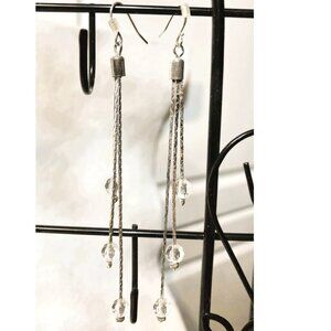 STERLING SILVER BOX CHAIN RAIN DROP HANGER EARRINGS